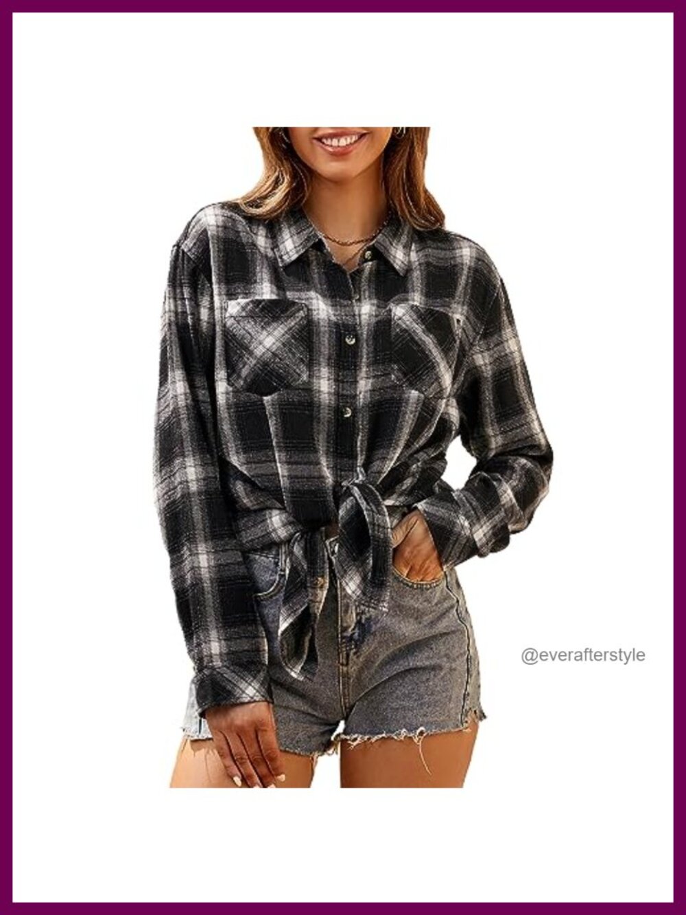 Womens Flannel Shirt Long Sleeve Plaid Button Down Loose Fit